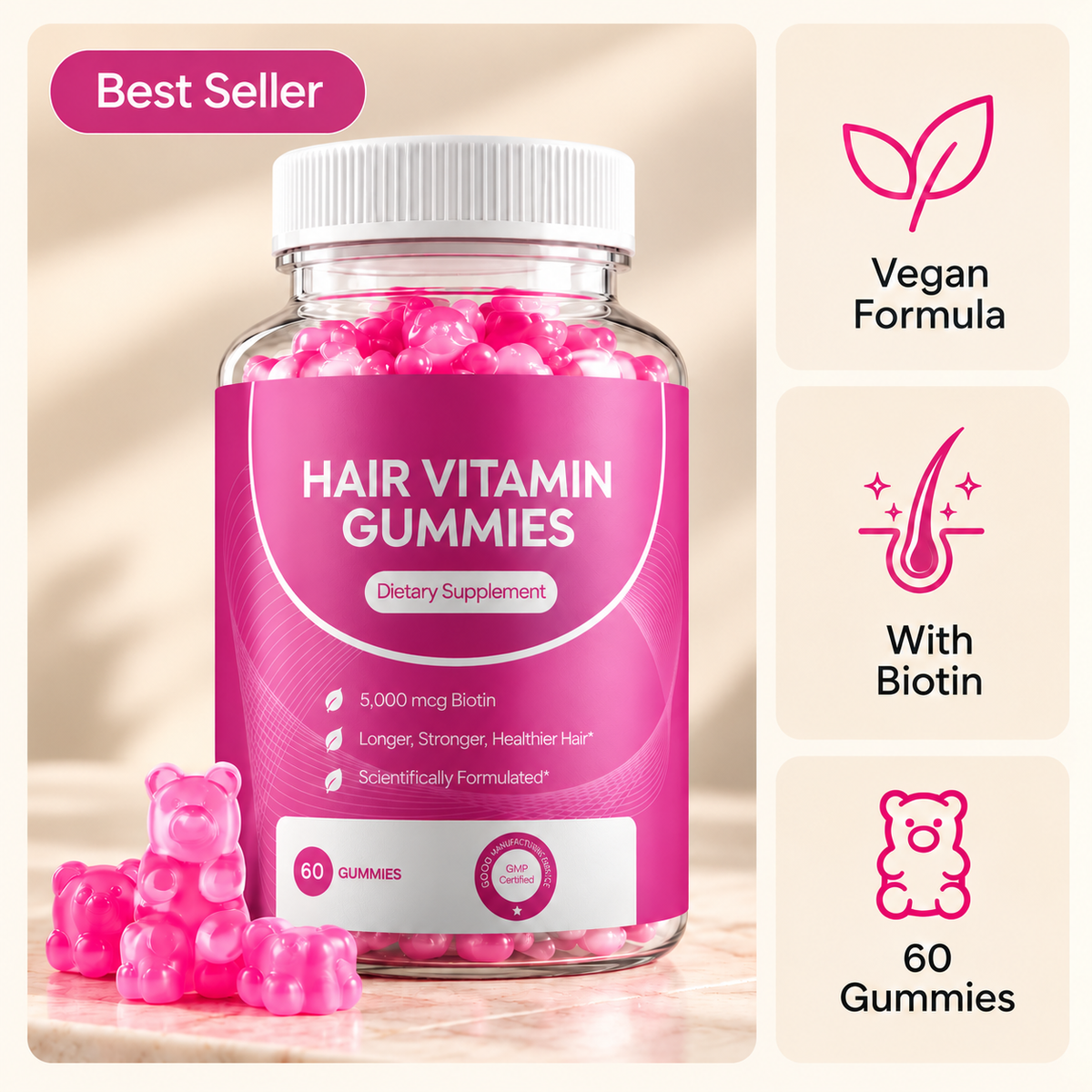 Hair Vitamin Gummies – Vegan Hair Care Supplement
